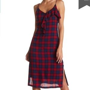 Lush plaid ruffle midi dress